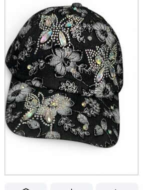 True Love Baseball Cap Women’s Black Floral Lace Butterfly Embellished